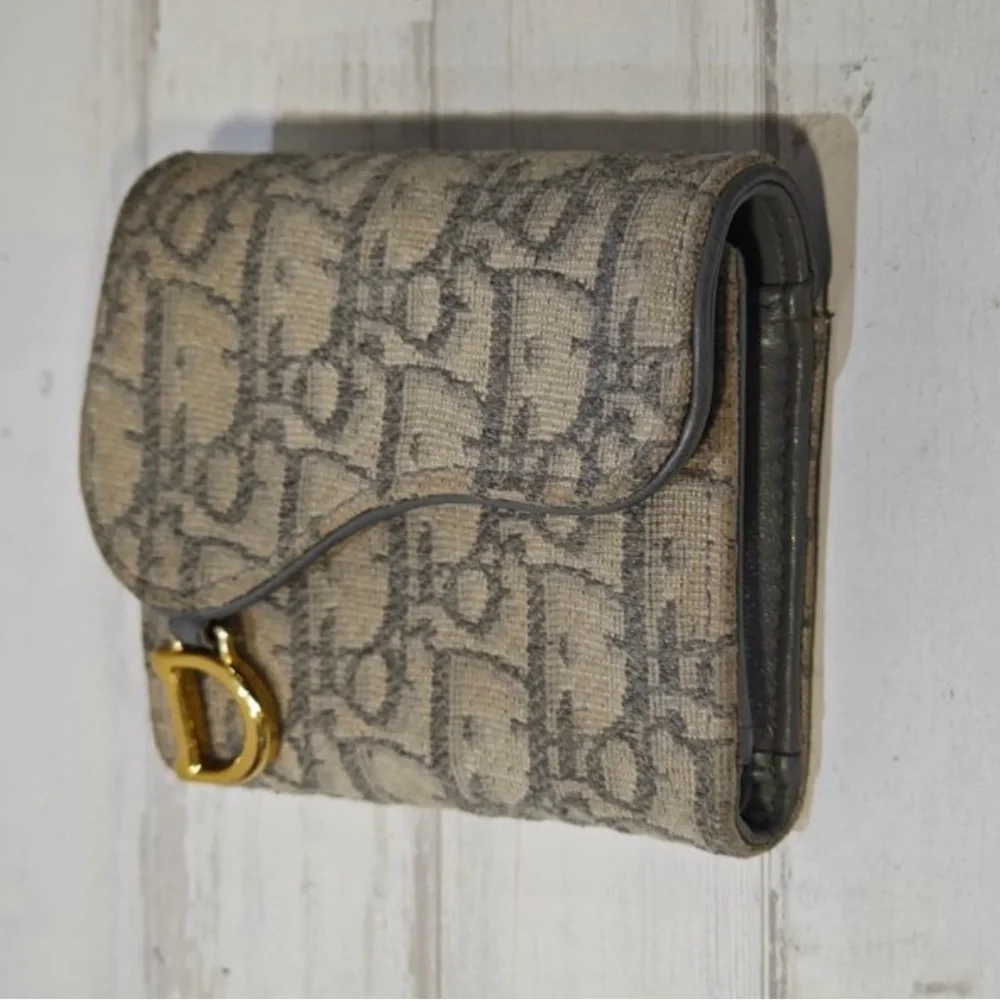 Dior Beige Saddle Trotter TriFold Wallet with Gold Accent